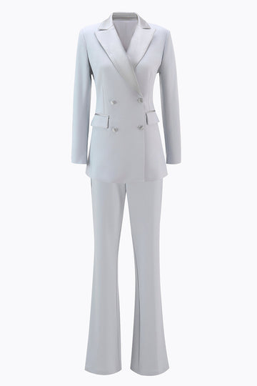 Silver 2 Piece Peak Lapel Double Breasted Slim Fit Women's Suit